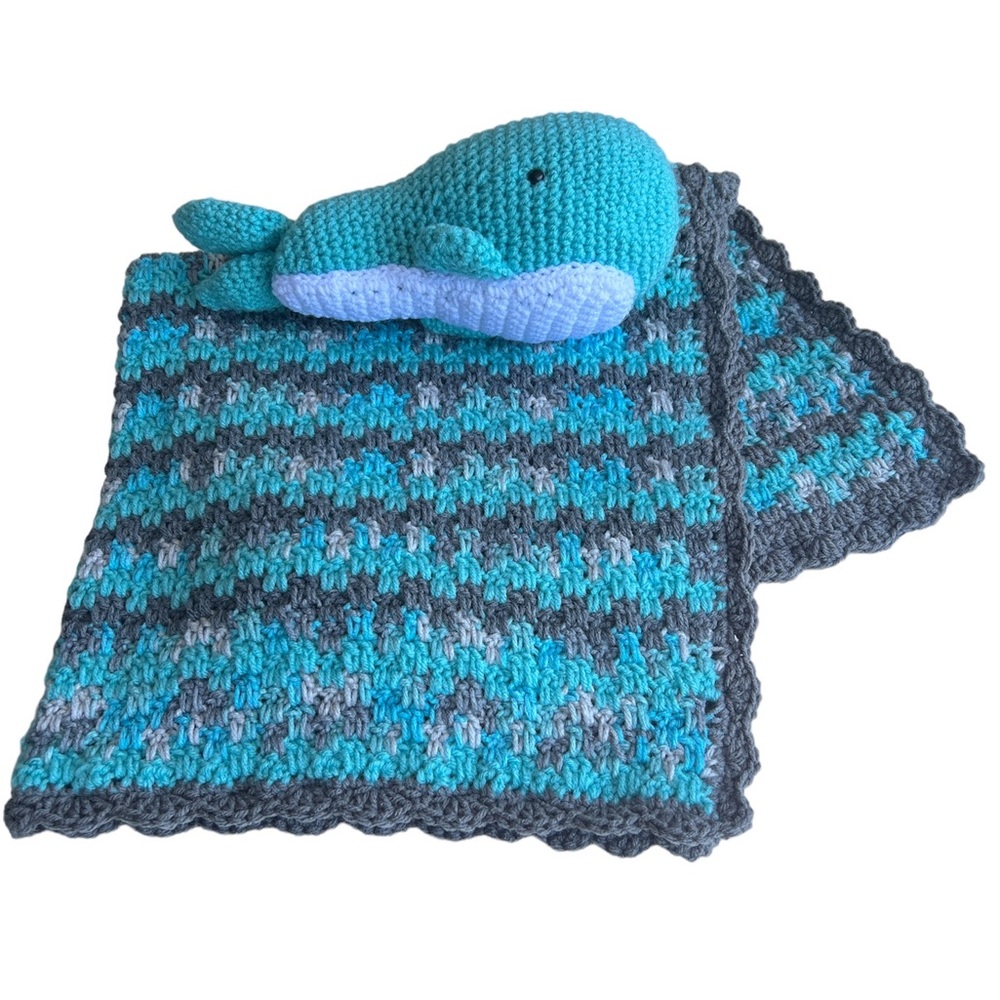 Crochet Whale and Striped Throw
